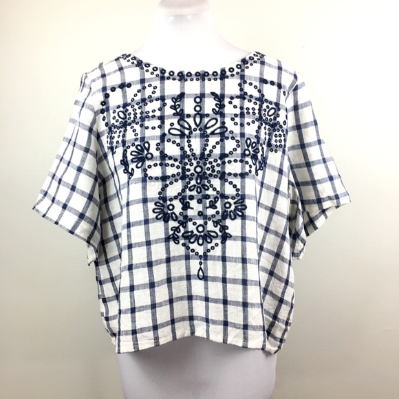 Anthropologie Moon River Sz L April blue white top - Picture 2 of 8